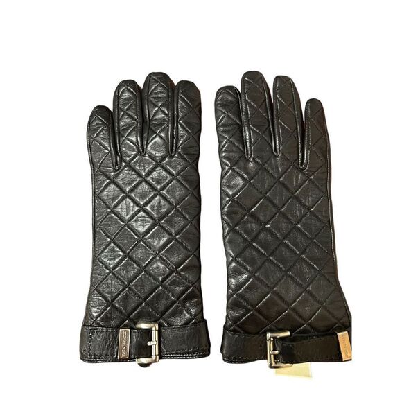 Michael Kors Quilted Black Leather Rayon Lined Genuine Leather Gloves